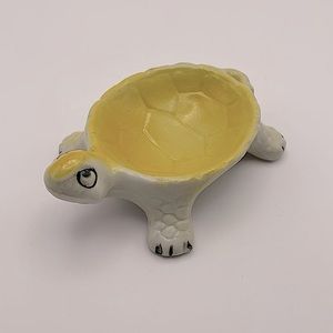 Turtle, ceramic trinket dish, made in Japan, yellow/white! Cute little face!